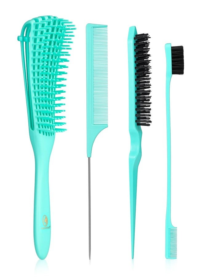 O BRUSHZOO Hair Brush with Hair Styling Comb Set, Green (Curly Haired Individuals, Unisex, Hair Brush, Detangling, Metal) - Image 1